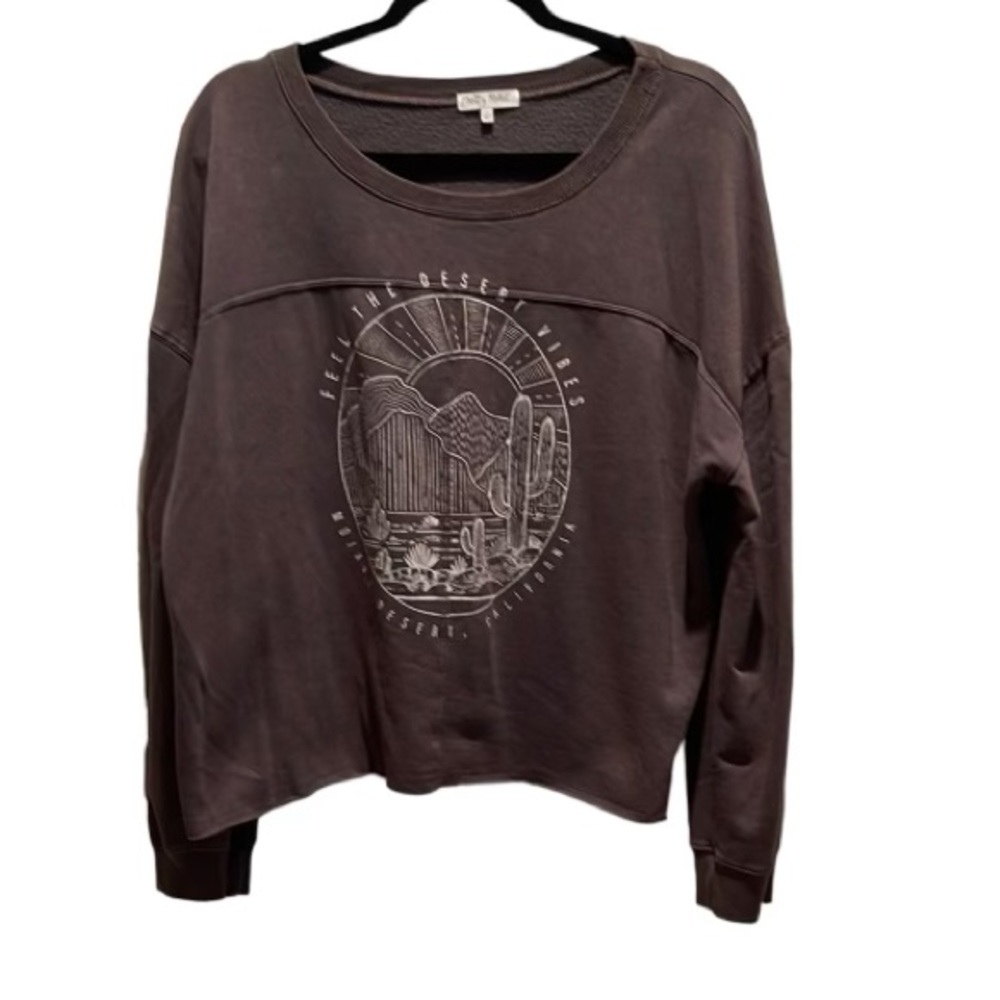 Pretty Rebel Gray Cropped Graphic Pullover Size L